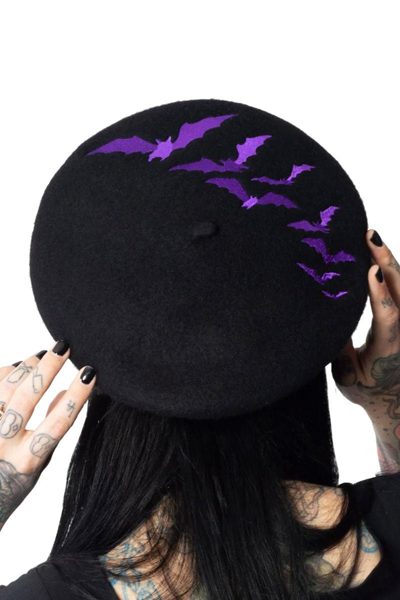 Bat Repeat Beret Hat [PURPLE] - hats & scarves & headwear - VampireFreaks - Kreepsville