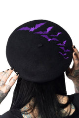 Bat Repeat Beret Hat [PURPLE] - hats & scarves & headwear - VampireFreaks - Kreepsville