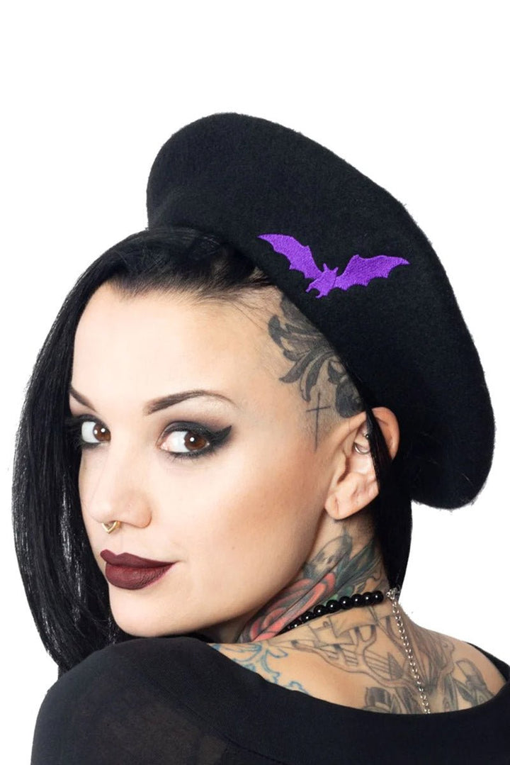 Bat Repeat Beret Hat [PURPLE] - hats & scarves & headwear - VampireFreaks - Kreepsville