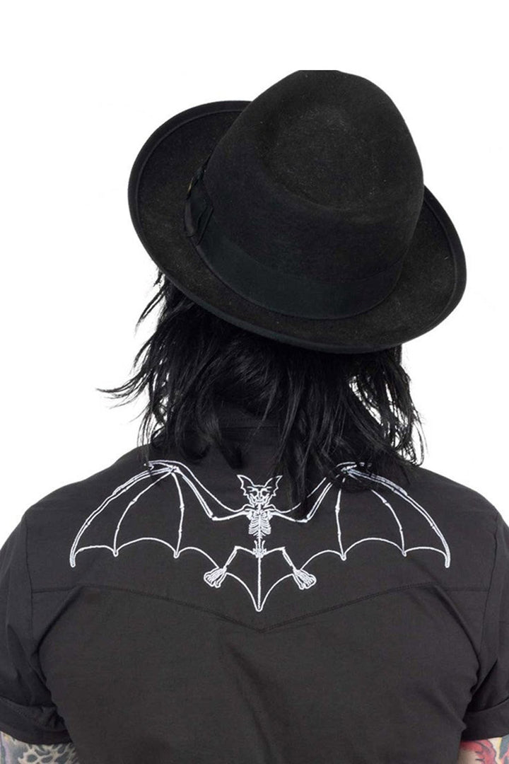 mens gothic button-up shirt with embroidered bats