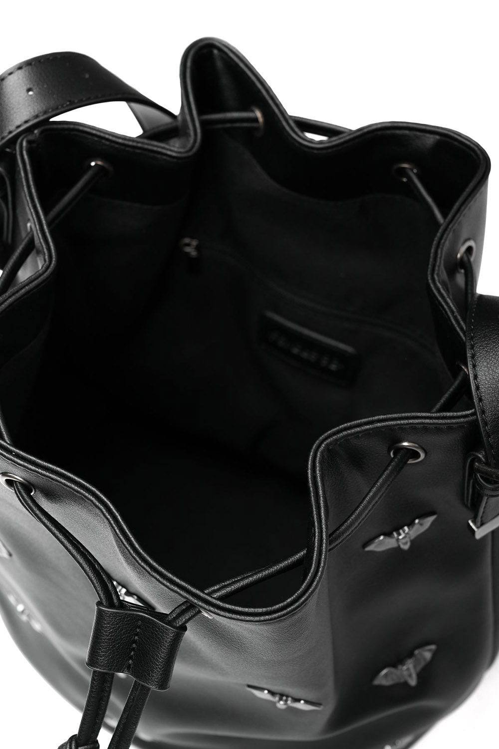 goth black vegan leather drawstring bat bag 