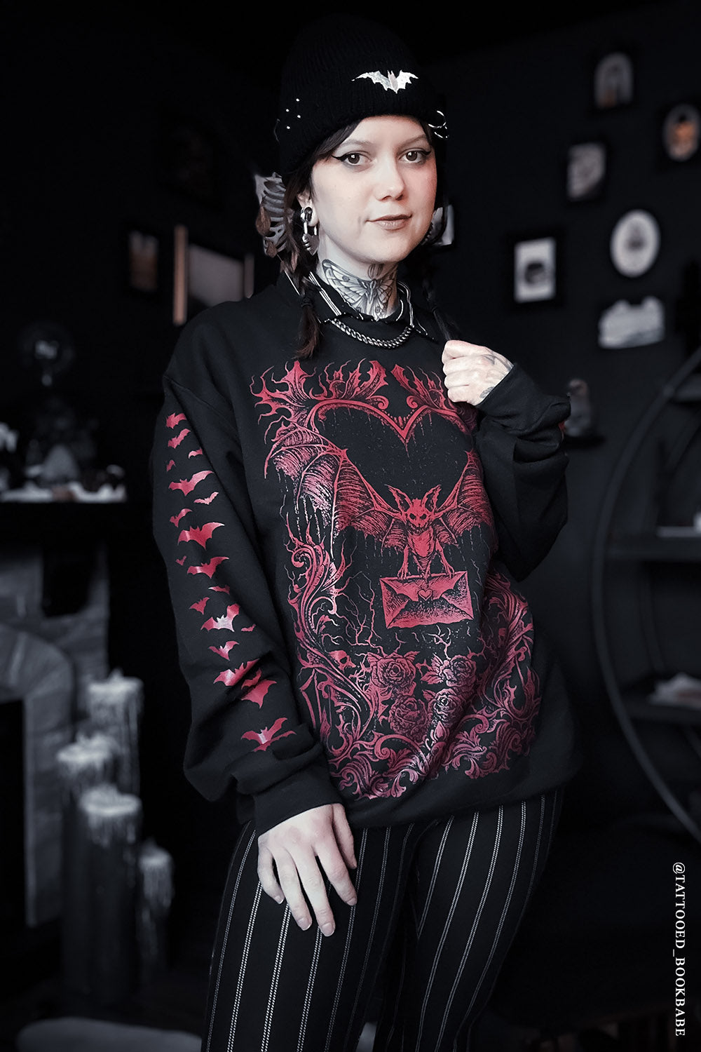 black and red gothic oversized bat sweatshirt