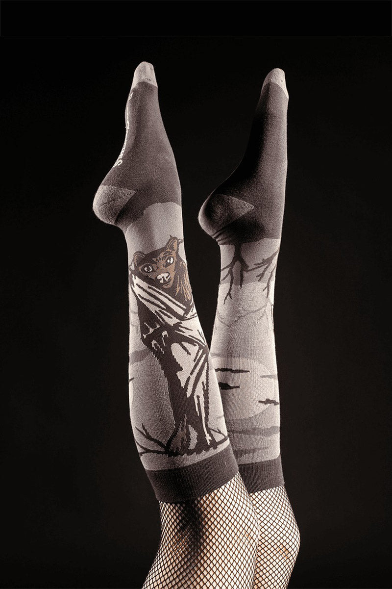 gothic knee-high bat and moon socks