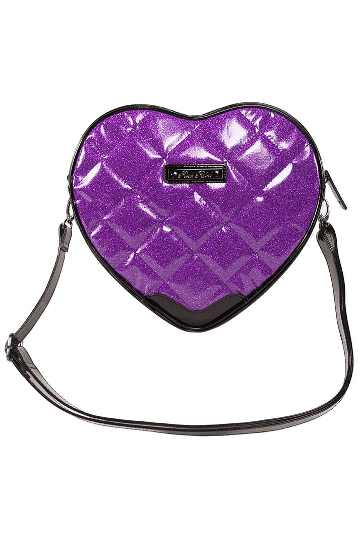 Bat Studded Quilted Heart Shoulder Bag [PURPLE] - bags & wallets - VampireFreaks - Rock Rebel