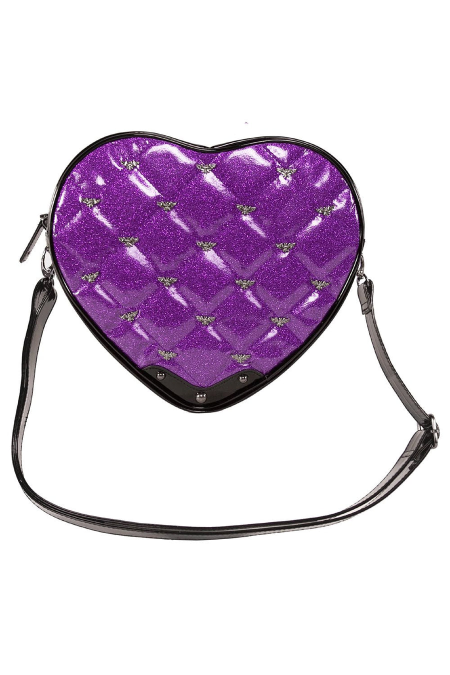 Bat Studded Quilted Heart Shoulder Bag [PURPLE] - bags & wallets - VampireFreaks - Rock Rebel