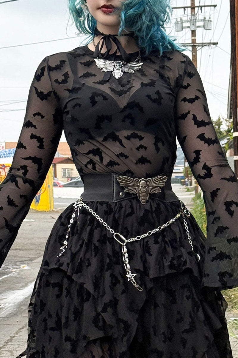 rockabilly black mesh bell sleeve top by kreepsville