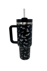 white and black vampire bat stainless steel travel cup