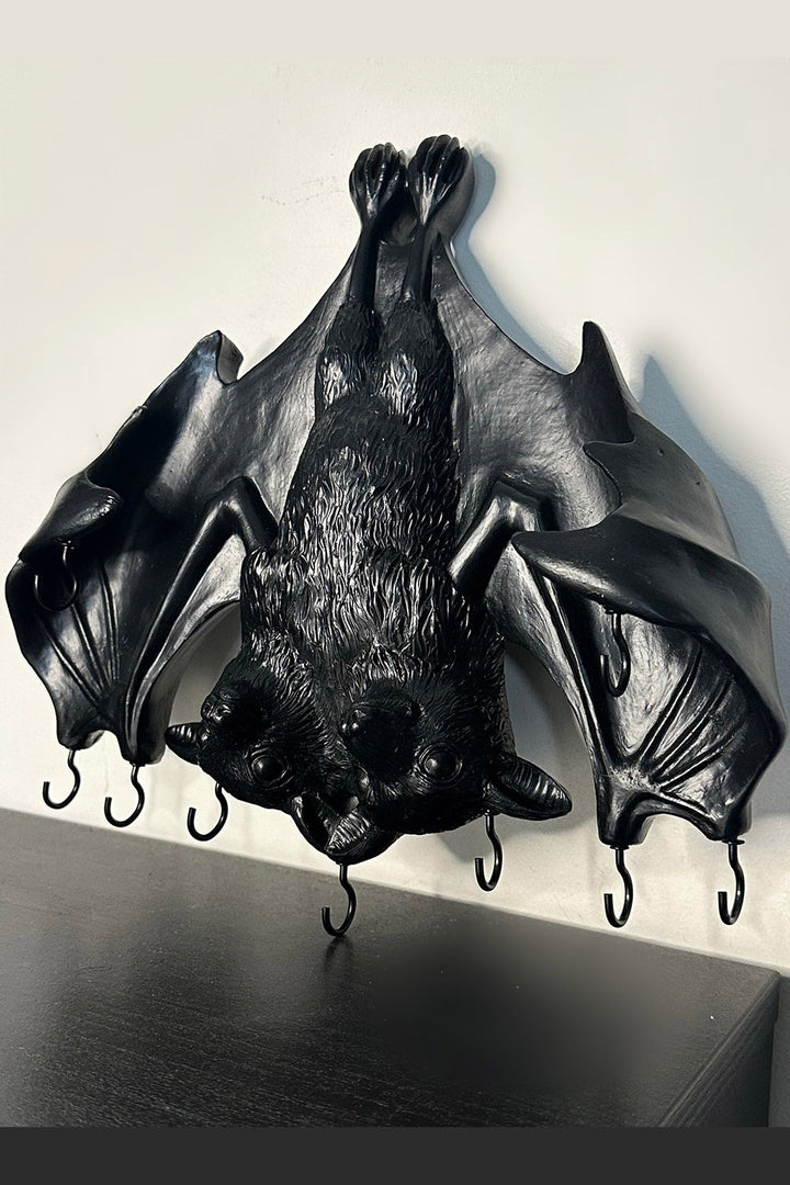 gothic black bat with three head wall decoration with hanging hooks