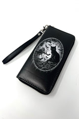 creepy cute vegan leather black cat and bat gothic wallet with coin purse inside