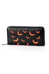 womens long  pumpkin orange bat wallet by foxblood 