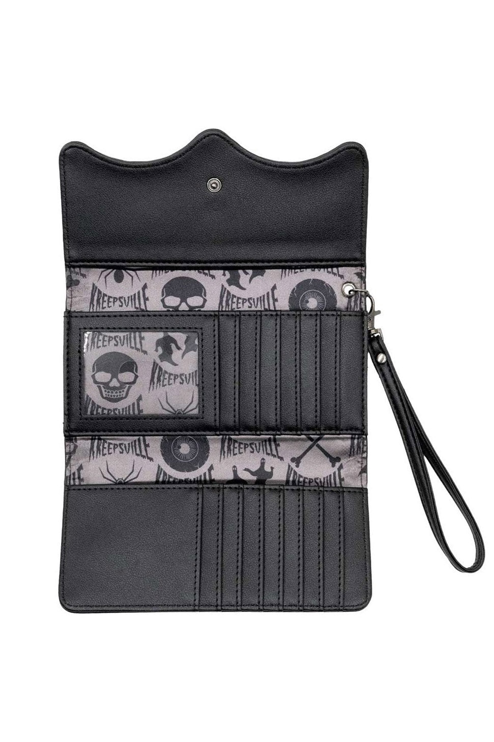long black gothic wallet with skull interior lining 