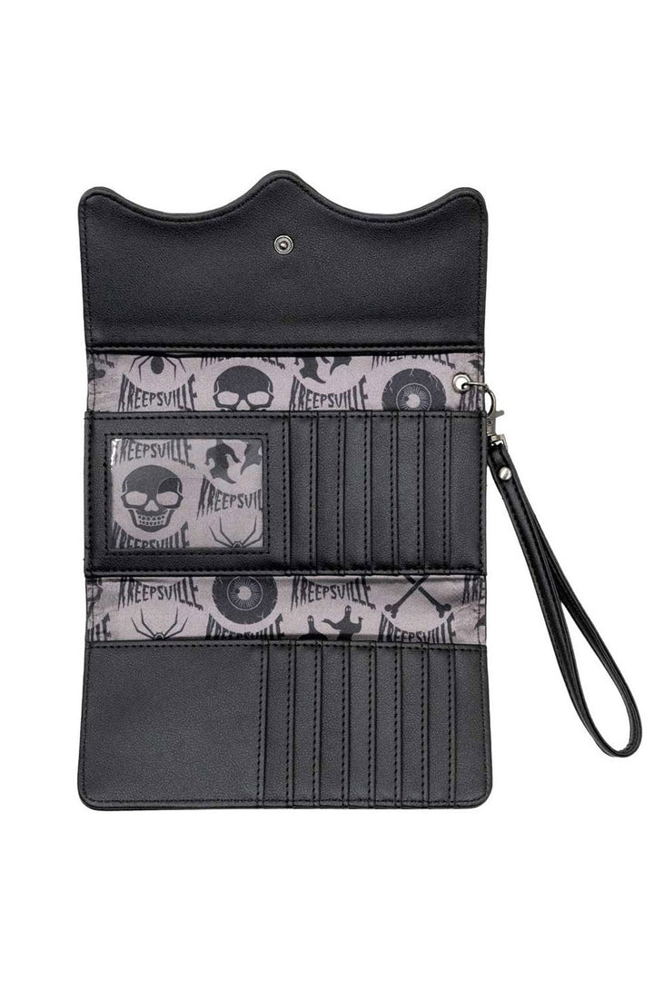 long black gothic wallet with skull interior lining 