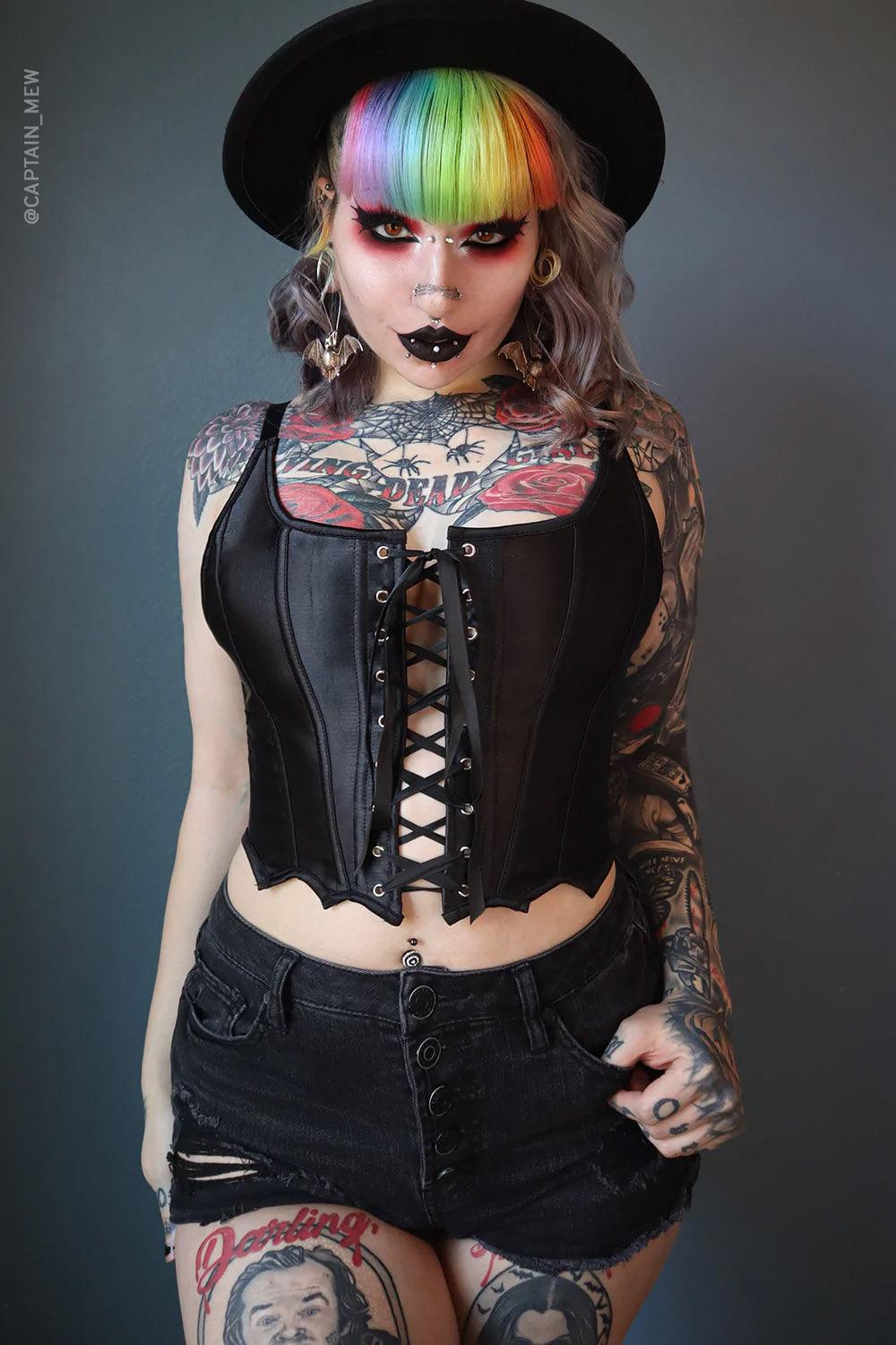 Bat Wing Corset Top - womens tops - VampireFreaks - Forest Ink