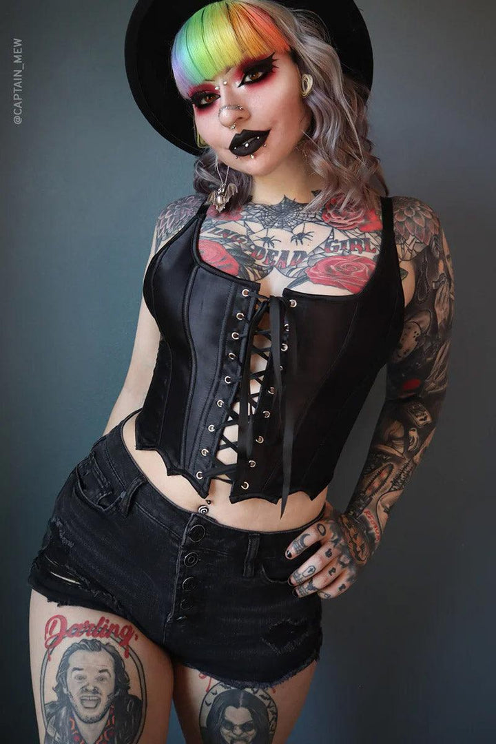 Bat Wing Corset Top - womens tops - VampireFreaks - Forest Ink