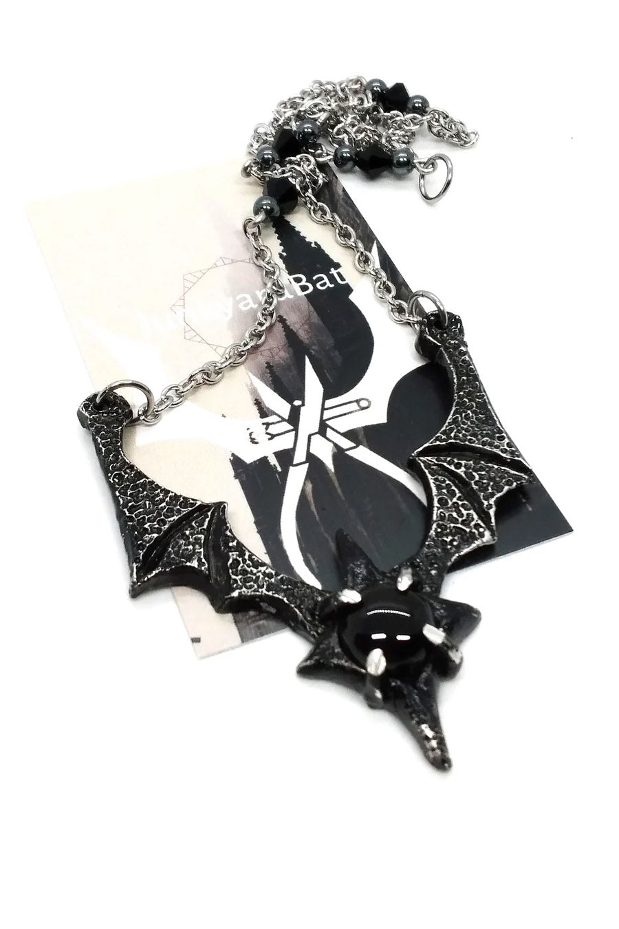 Bat Wing Necklace [Oynx] - jewelry - VampireFreaks - Junkyard Bat