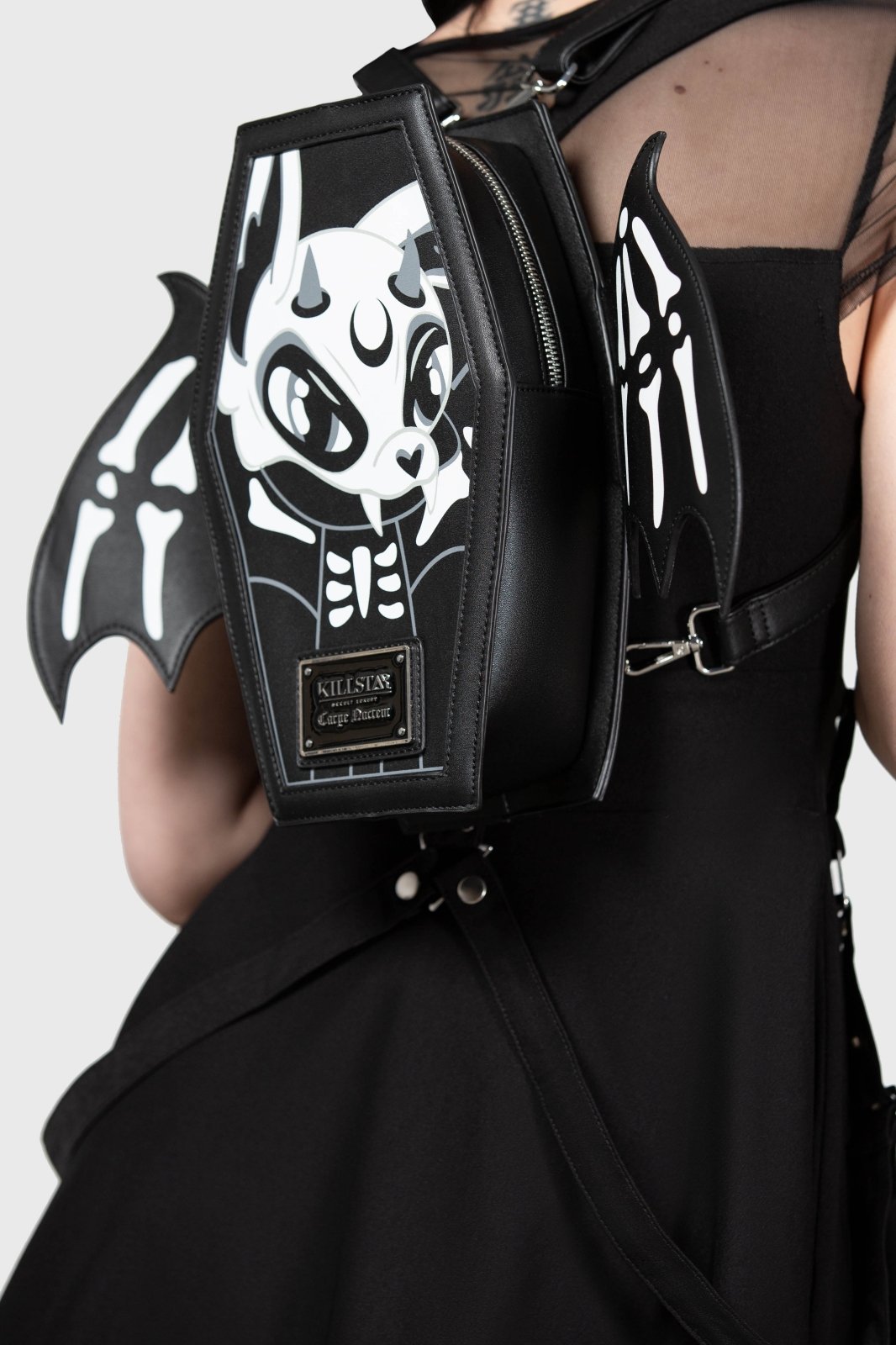 KILLSTAR Batbone coffin shaped faux leather backpack Killstar Batbone Coffin Backpack Black Skeleton Gothic  main image 3