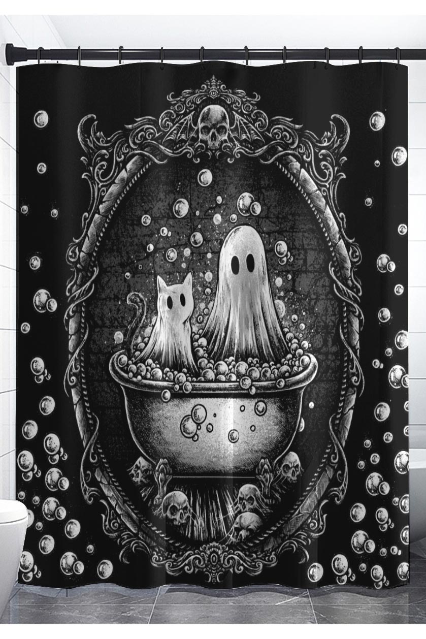 gothic ghost and cat shower curtain