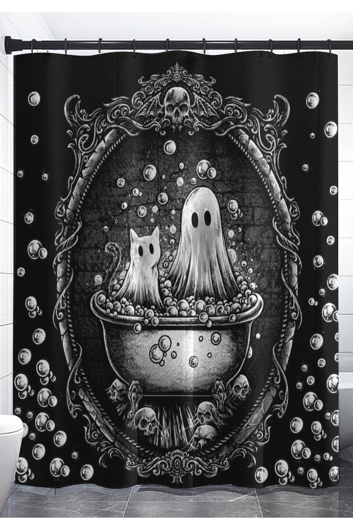 gothic ghost and cat shower curtain