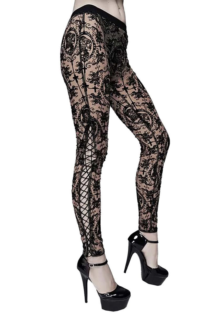 Bathory Edwardian Cameo Mesh Leggings - womens bottoms - VampireFreaks - Devil Fashion