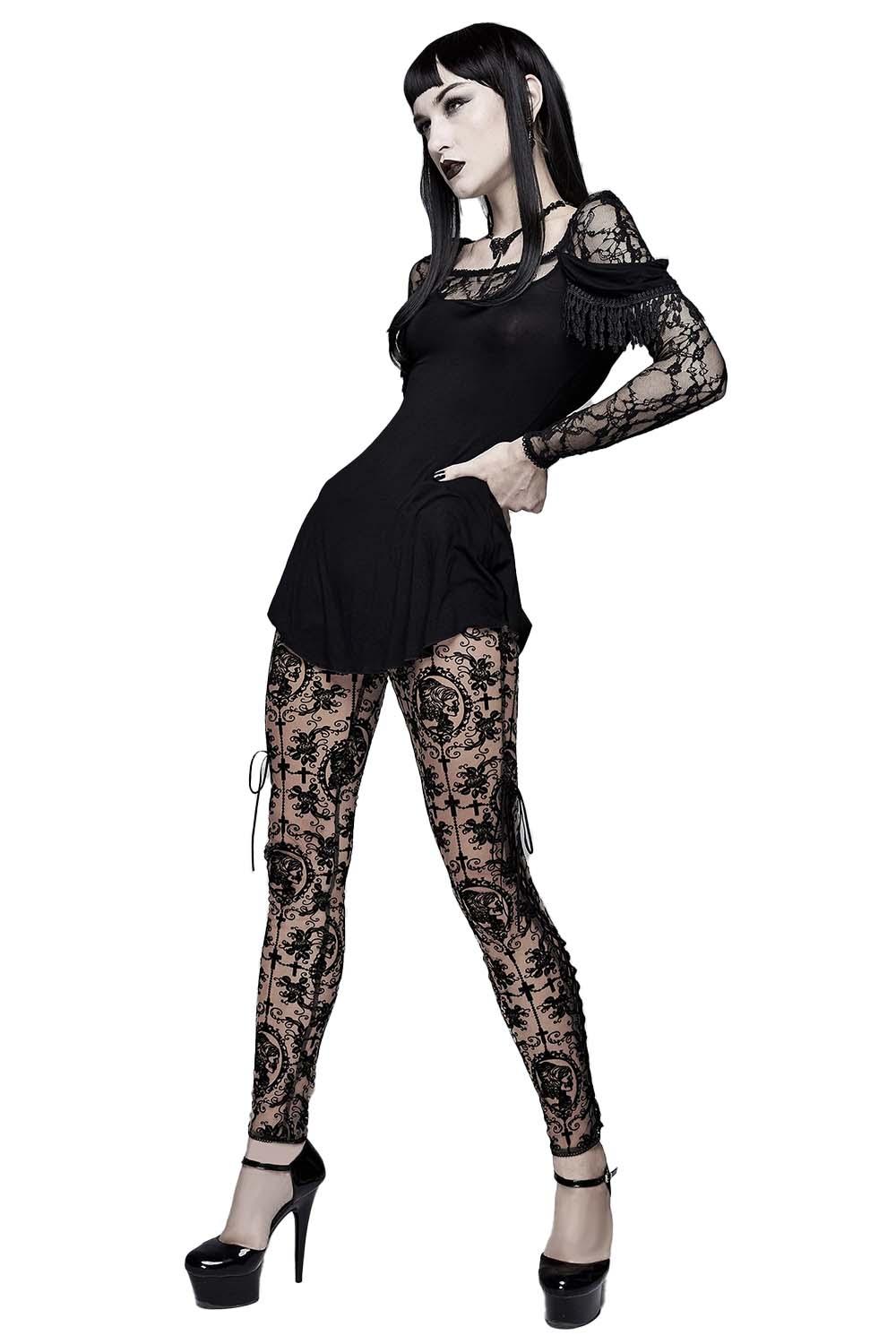 Bathory Edwardian Cameo Mesh Leggings - womens bottoms - VampireFreaks - Devil Fashion