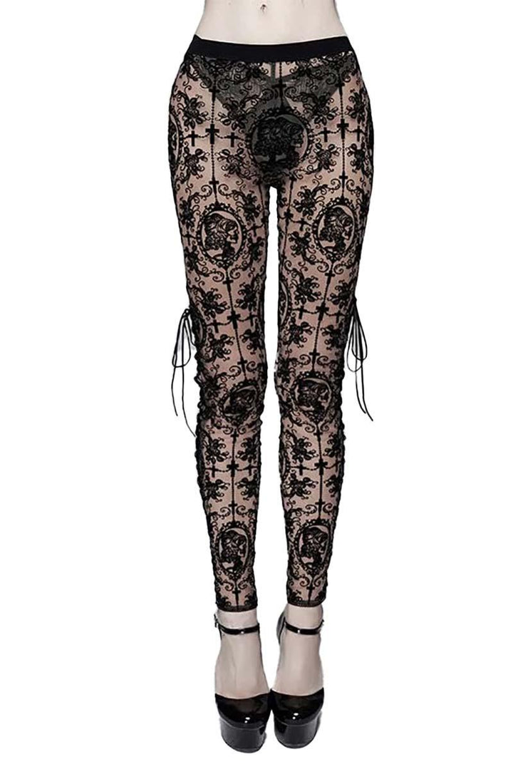 Bathory Edwardian Cameo Mesh Leggings - womens bottoms - VampireFreaks - Devil Fashion