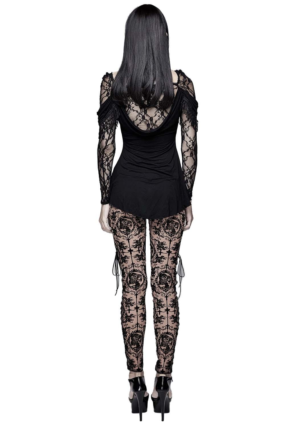 Bathory Edwardian Cameo Mesh Leggings - womens bottoms - VampireFreaks - Devil Fashion