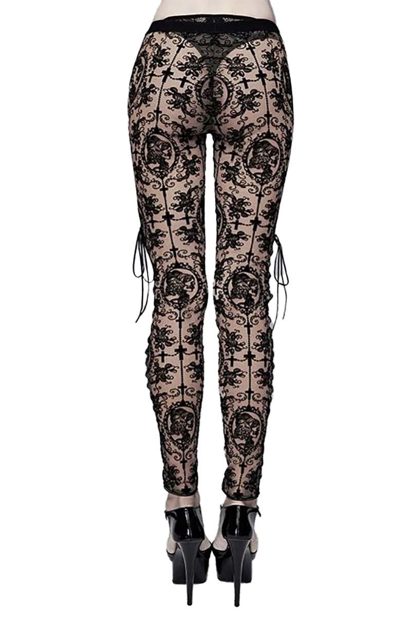 Bathory Edwardian Cameo Mesh Leggings - womens bottoms - VampireFreaks - Devil Fashion