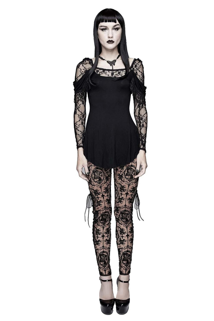 Bathory Edwardian Cameo Mesh Leggings - womens bottoms - VampireFreaks - Devil Fashion