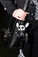 Bone white skelebat plush keychain with spooky skeleton bat design for gothic emo punk and alternative bag accessories