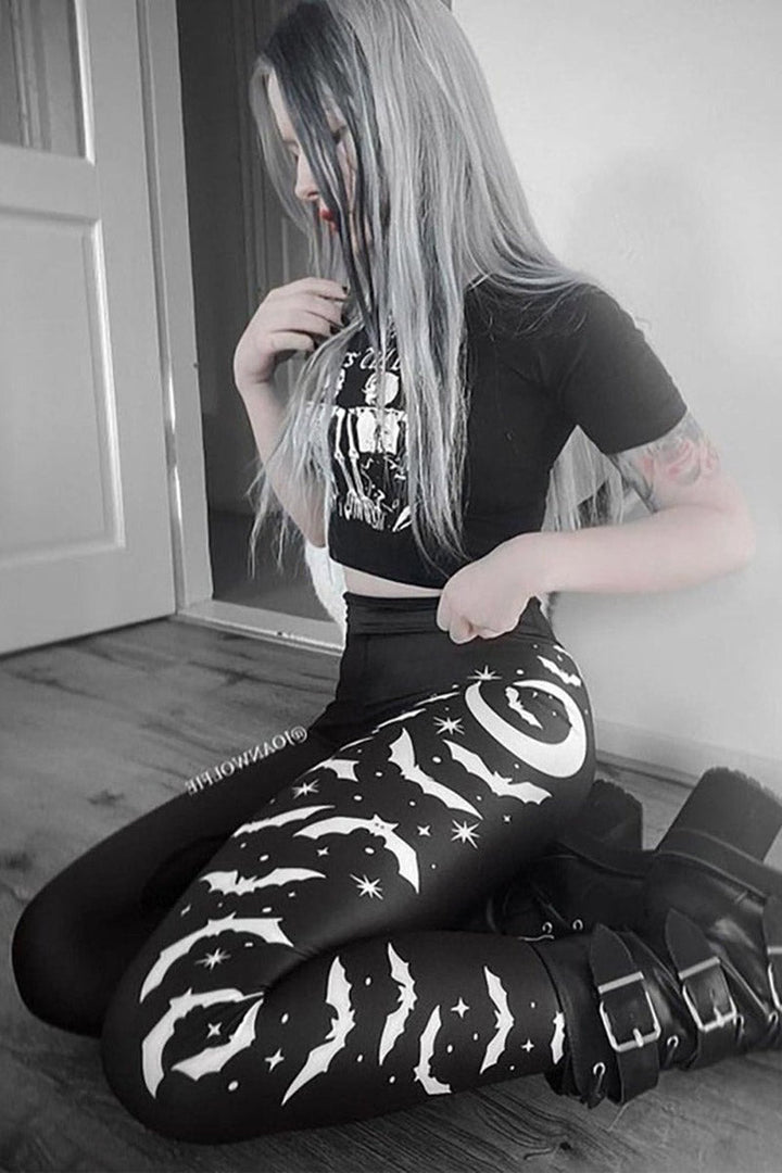 Bats and Stars High Waist Leggings - womens bottoms - VampireFreaks - Too Fast