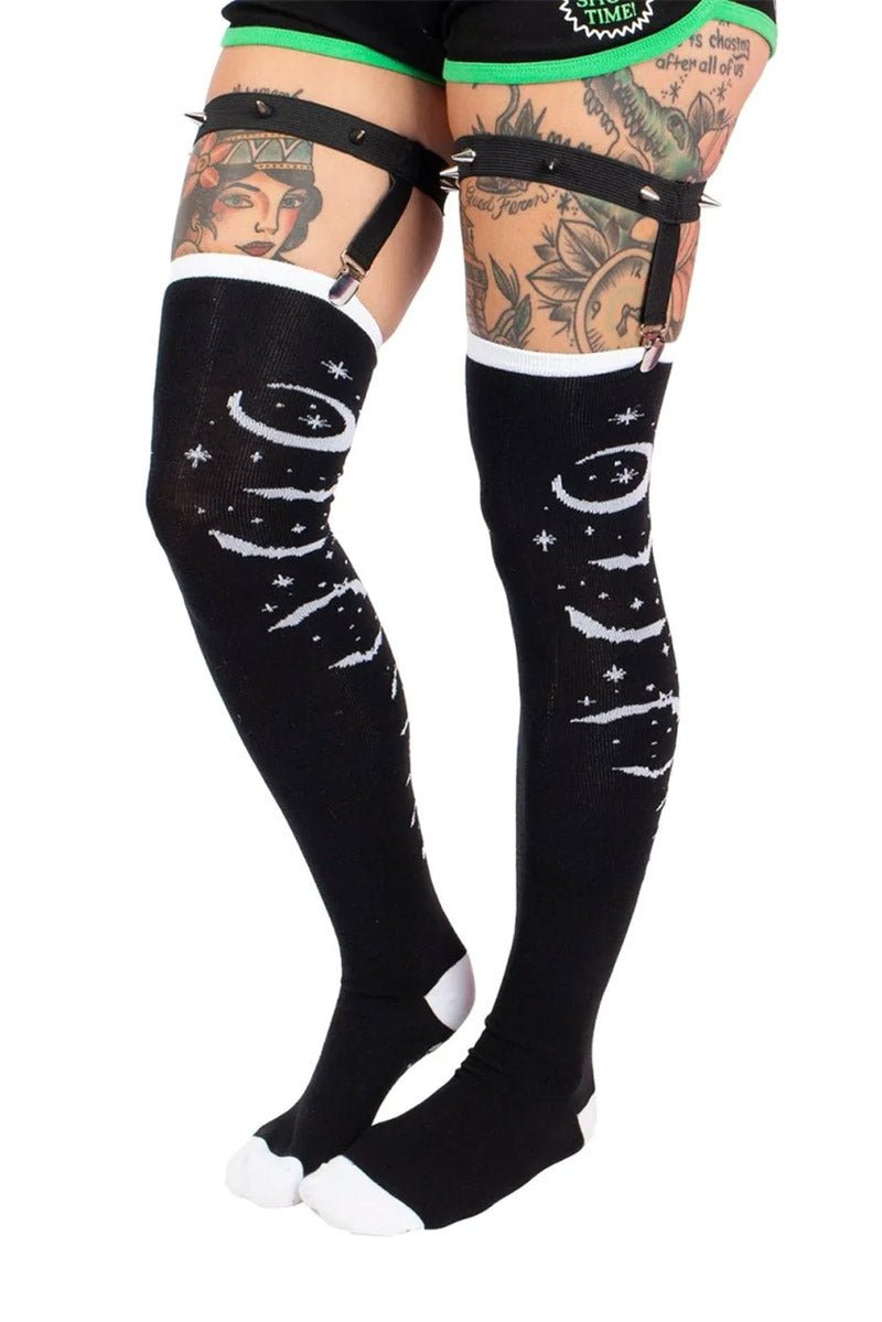 Bats and Stars Thigh High Garter Socks - socks & stockings - VampireFreaks - Too Fast