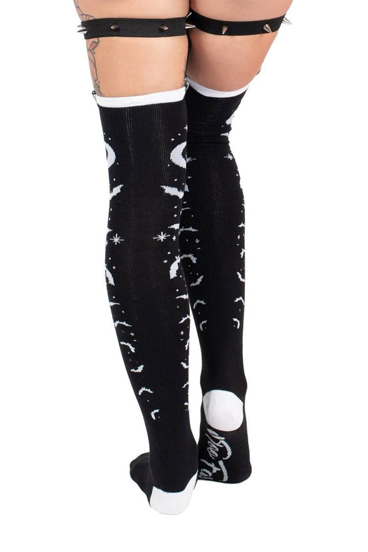 Bats and Stars Thigh High Garter Socks - socks & stockings - VampireFreaks - Too Fast