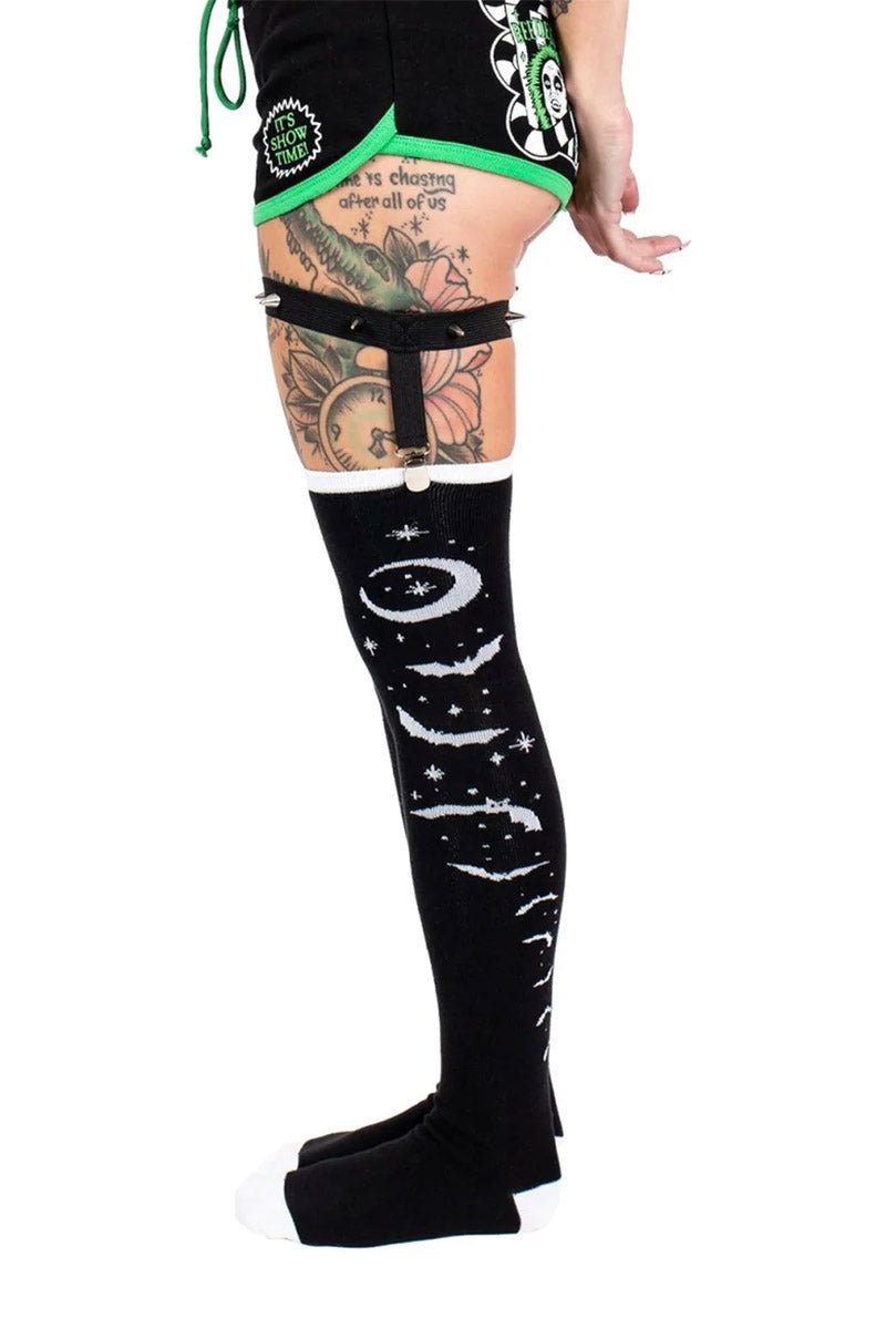 Bats and Stars Thigh High Garter Socks - socks & stockings - VampireFreaks - Too Fast