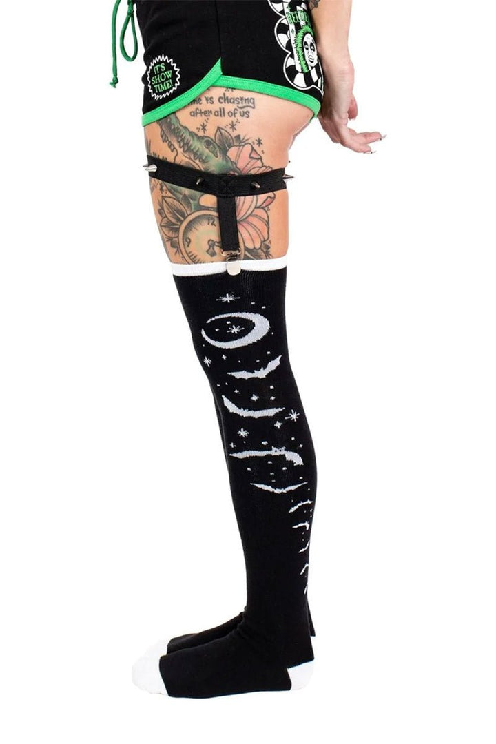 Bats and Stars Thigh High Garter Socks - socks & stockings - VampireFreaks - Too Fast