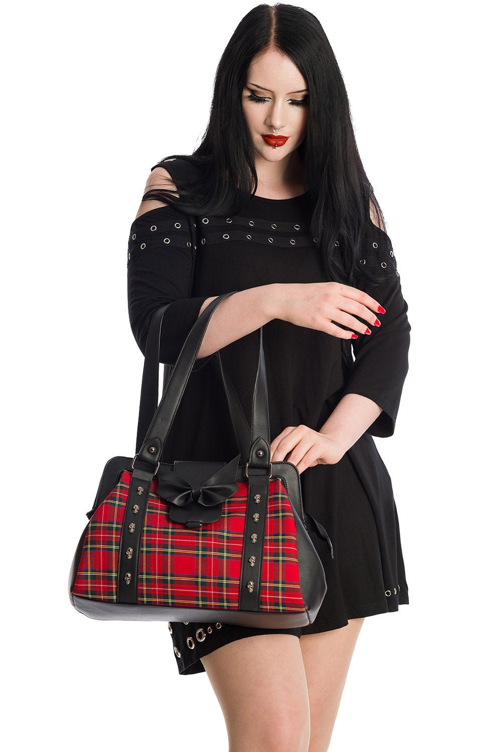 Batwing Bow Plaid Bag [RED] - bags & wallets - VampireFreaks - Banned Apparel / Lost Queen