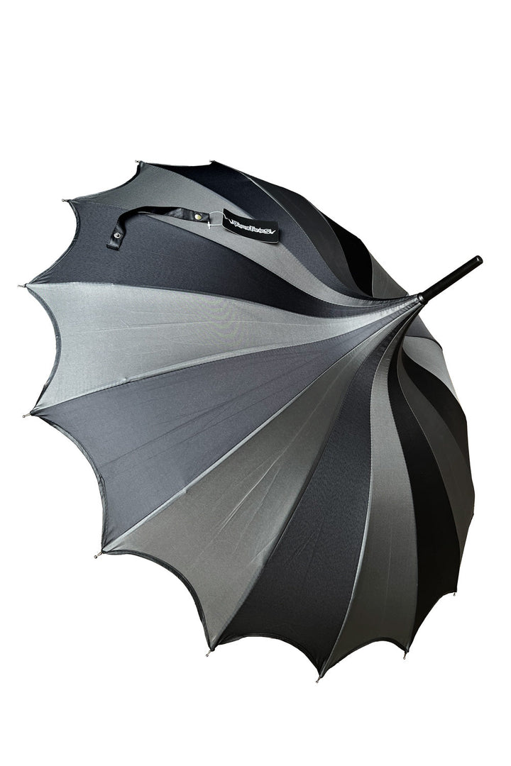 Batwing Pagoda Umbrella [BLACK/GRAY STRIPED] - umbrellas - VampireFreaks - VampireFreaks