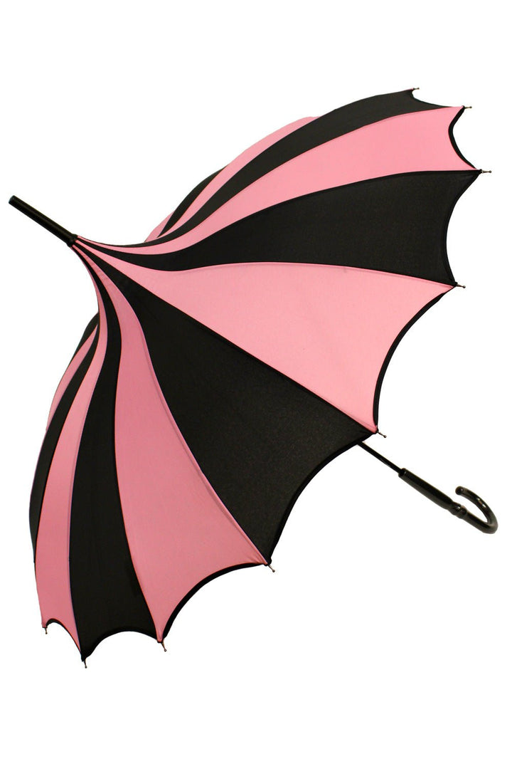 Batwing Pagoda Umbrella [BLACK/PASTEL PINK STRIPED] - umbrellas - VampireFreaks - VampireFreaks