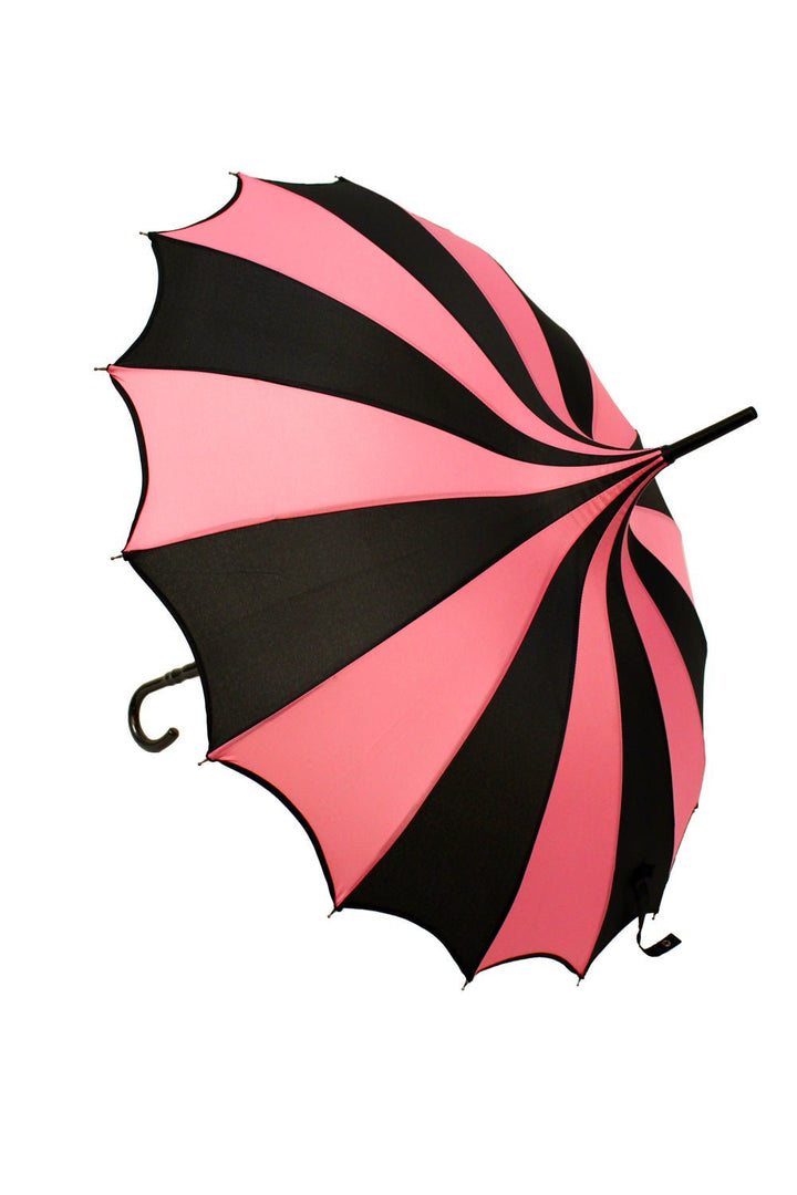 Batwing Pagoda Umbrella [BLACK/PASTEL PINK STRIPED] - umbrellas - VampireFreaks - VampireFreaks