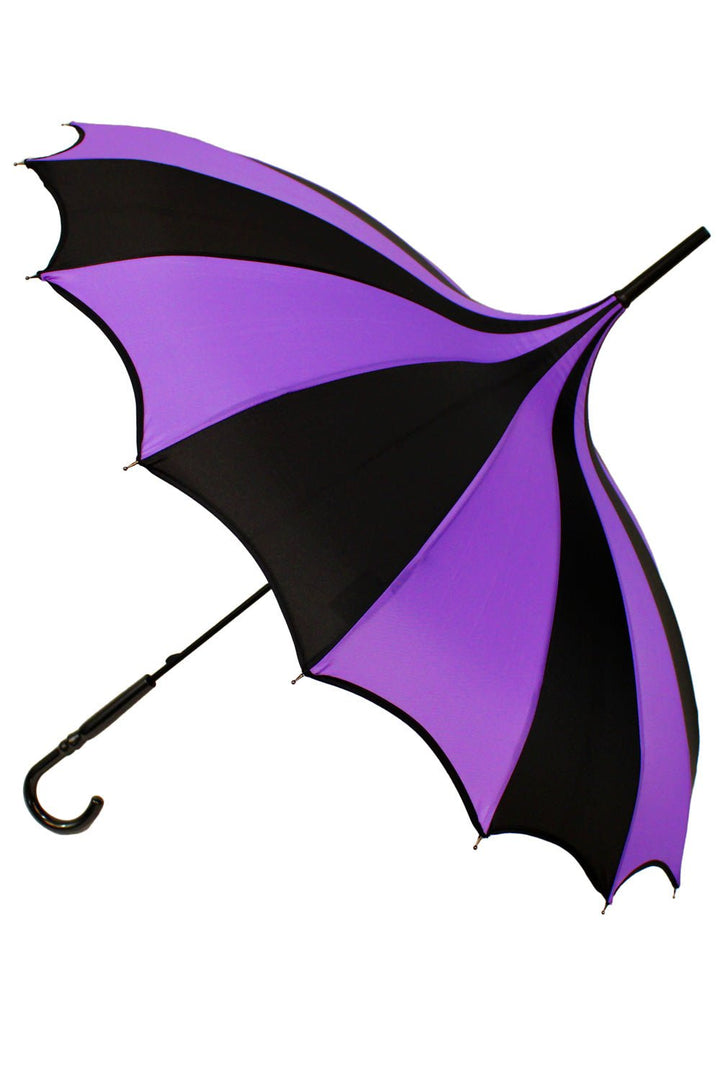 Batwing Pagoda Umbrella [BLACK/PURPLE STRIPED] - umbrellas - VampireFreaks - VampireFreaks