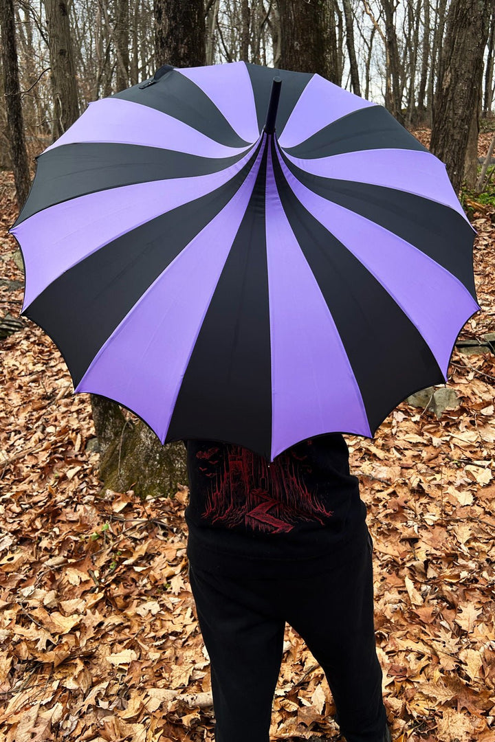 Batwing Pagoda Umbrella [BLACK/PURPLE STRIPED] - umbrellas - VampireFreaks - VampireFreaks