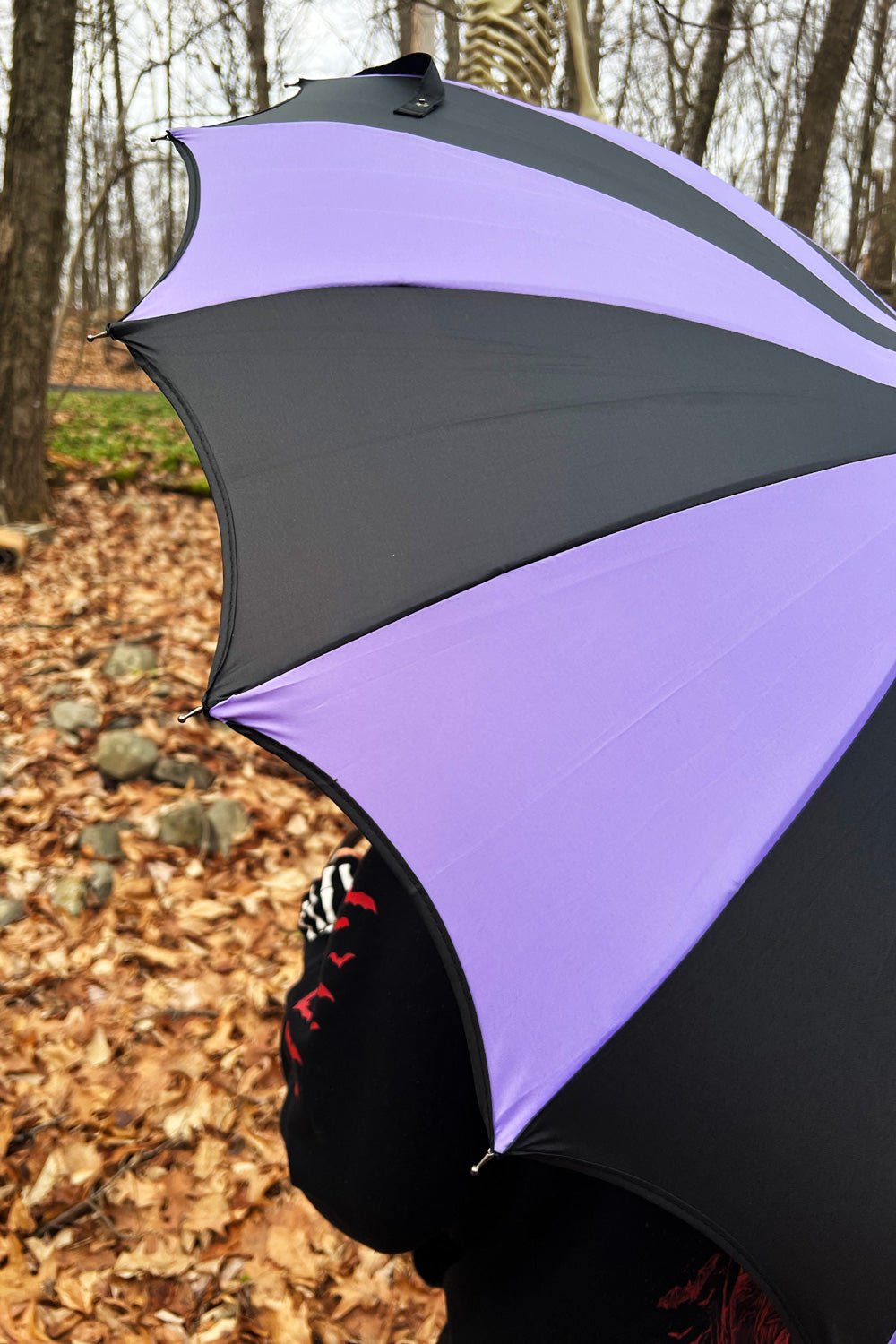 Batwing Pagoda Umbrella [BLACK/PURPLE STRIPED] - umbrellas - VampireFreaks - VampireFreaks