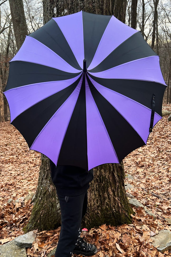 Batwing Pagoda Umbrella [BLACK/PURPLE STRIPED] - umbrellas - VampireFreaks - VampireFreaks