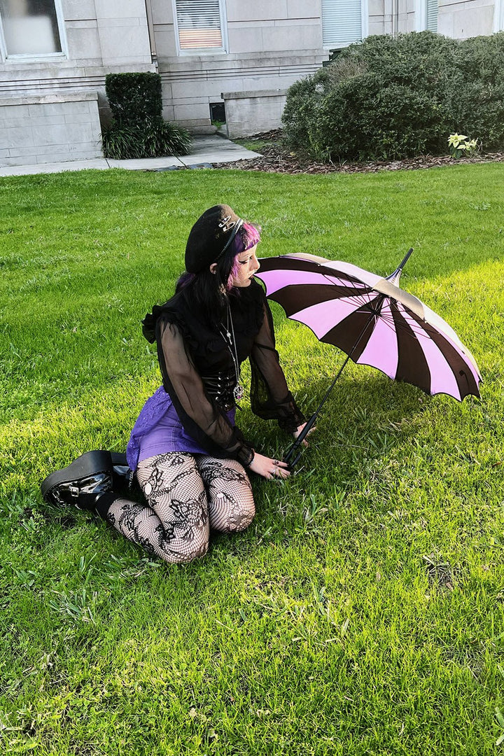 Batwing Pagoda Umbrella [BLACK/PURPLE STRIPED] - umbrellas - VampireFreaks - VampireFreaks