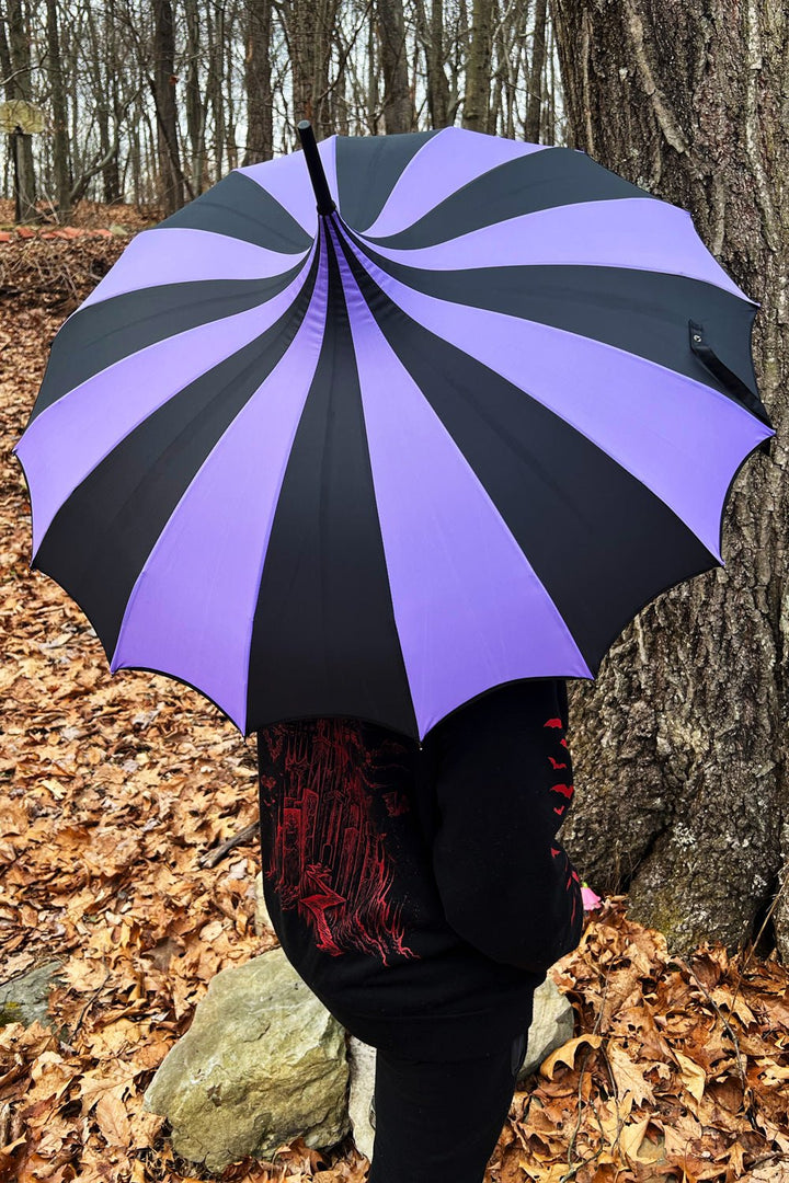 Batwing Pagoda Umbrella [BLACK/PURPLE STRIPED] - umbrellas - VampireFreaks - VampireFreaks