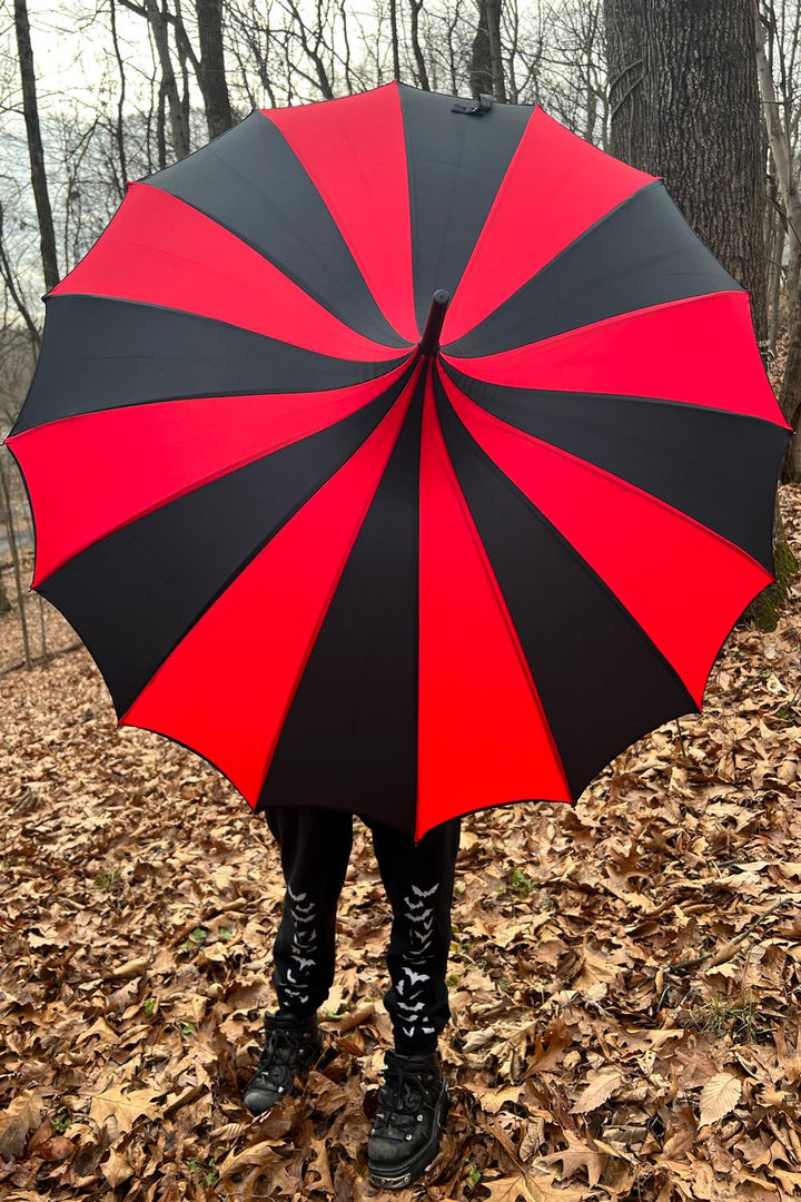 Batwing Pagoda Umbrella [BLACK/RED STRIPED] - umbrellas - VampireFreaks - VampireFreaks