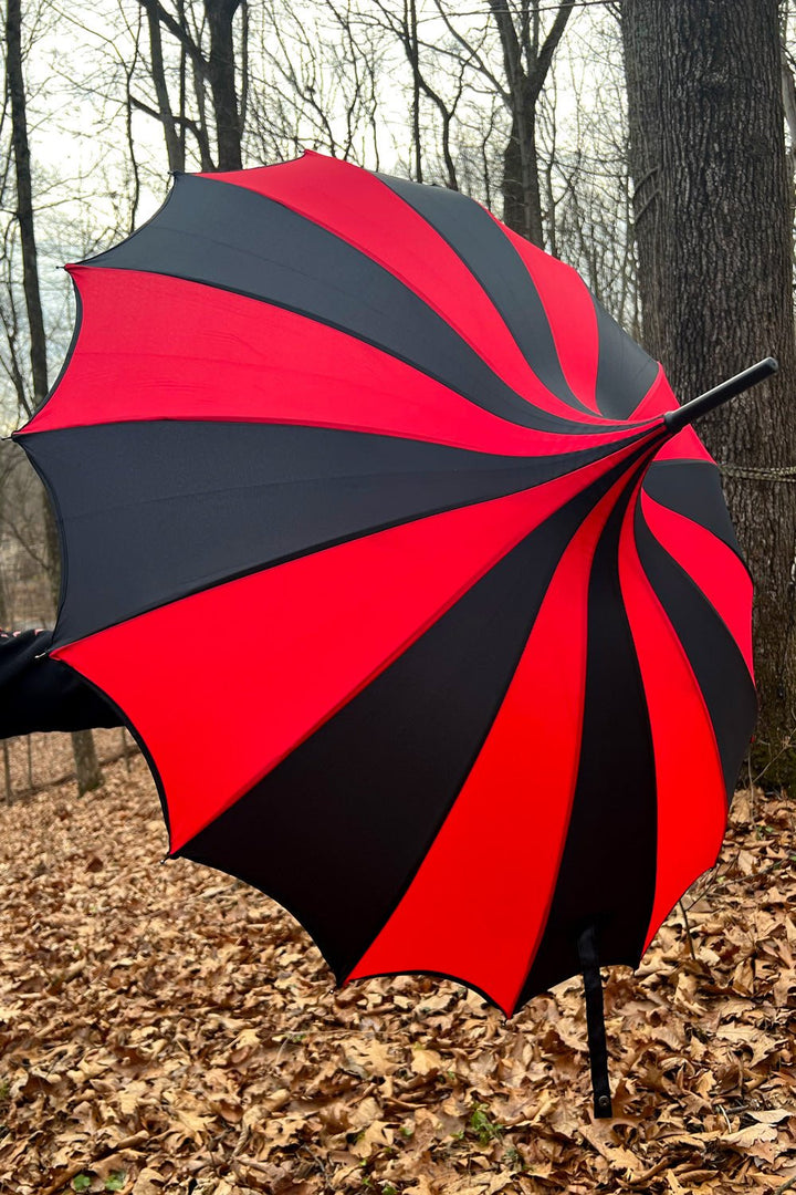 Batwing Pagoda Umbrella [BLACK/RED STRIPED] - umbrellas - VampireFreaks - VampireFreaks