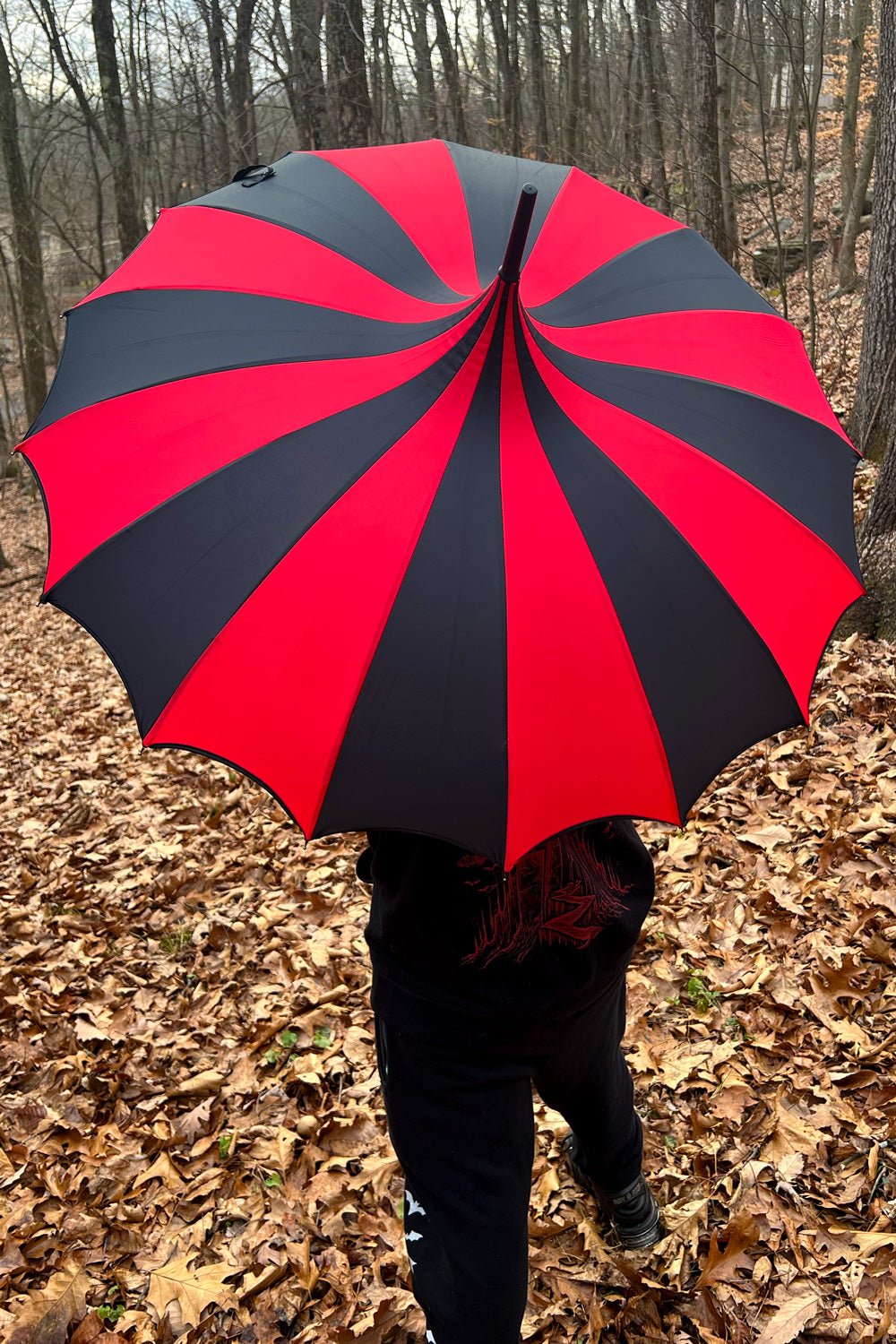 Batwing Pagoda Umbrella [BLACK/RED STRIPED] - umbrellas - VampireFreaks - VampireFreaks