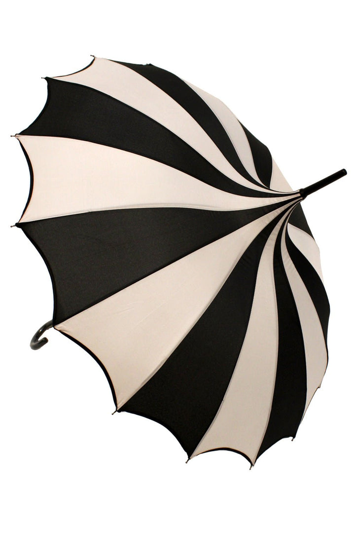 Batwing Pagoda Umbrella [BLACK/WHITE STRIPED] - umbrellas - VampireFreaks - VampireFreaks