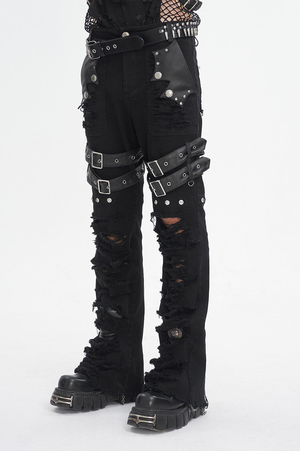 Batwing Pocket Ripped Punk Pants - mens pants - VampireFreaks - Devil Fashion