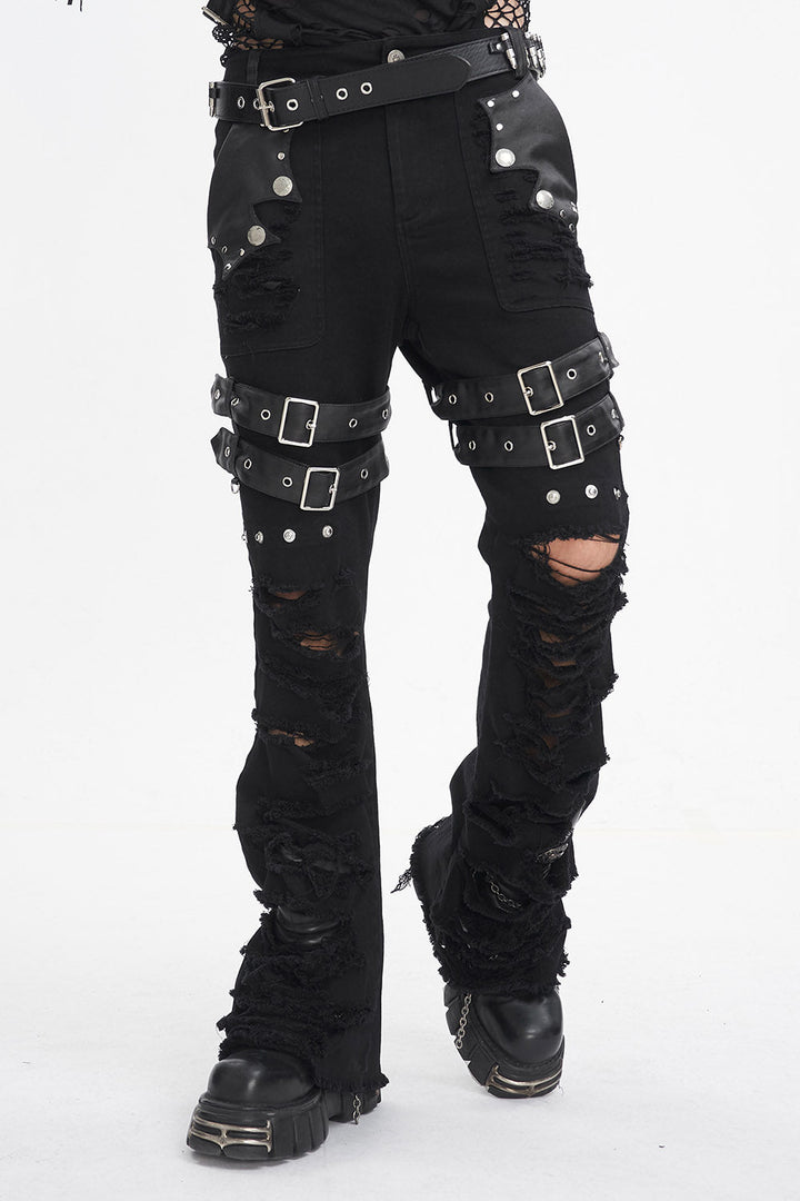 Batwing Pocket Ripped Punk Pants - mens pants - VampireFreaks - Devil Fashion